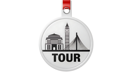 Tour Badge with Iconic London Landmarks in Black and White on White Background