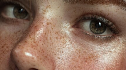 portrait of a young woman, face centered and filling the frame, flawless photoreal skin detail with visible pores, soft natural freckles, tiny peach fuzz hairs, natural skin shine
