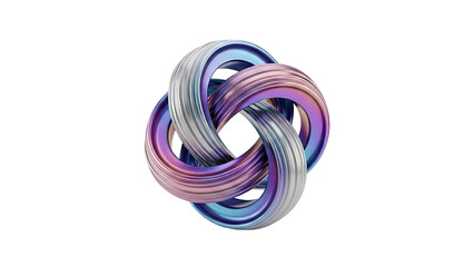 3D Intertwined iridescent torus shape on transparent background