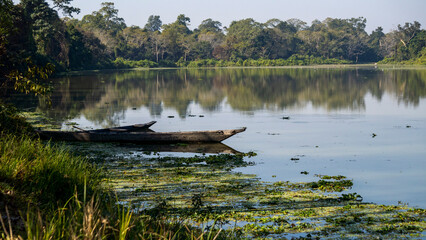 Canoe or Country boats on a lake inside Kaziranga National Park