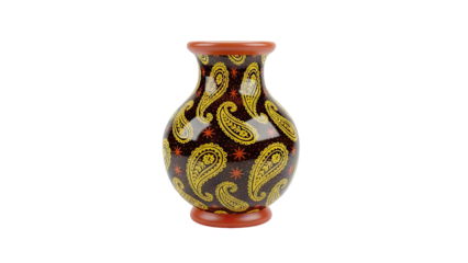 3D Paisley patterned ceramic vase on transparent background