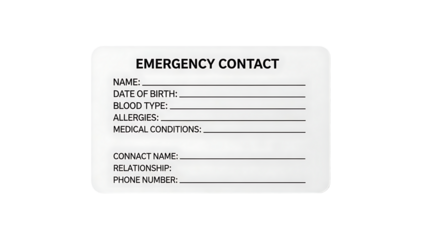 Emergency Contact Form with Blank Fields for Personal Information
