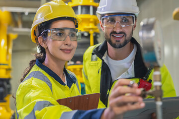 Technical experts discuss climate control integration in a modern industrial plant.