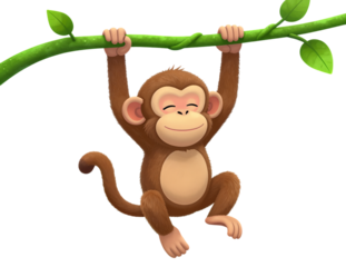 Cute Cartoon Monkey Hanging From a Branch