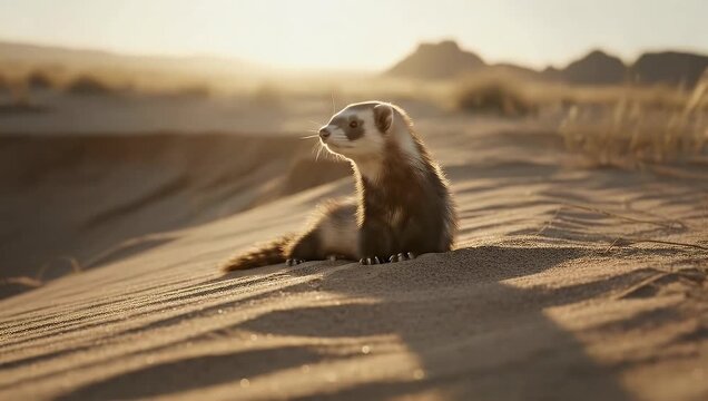 A Playful Ferret in the Desert: Capturing Moments of a Curious Creature in Sunlight
