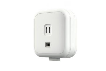 A white smart plug with USB port on transparent background