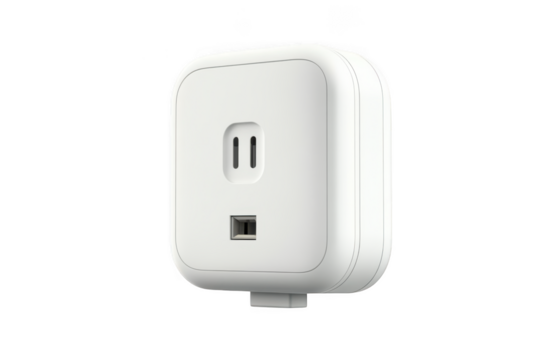 A white smart plug with USB port on transparent background - Powered by Adobe