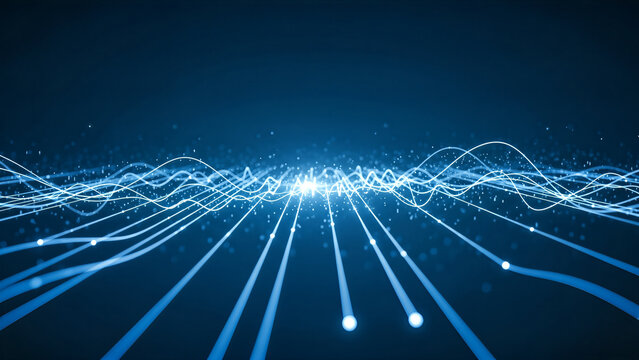 Abstract digital data stream flowing with glowing lines and particles - Powered by Adobe