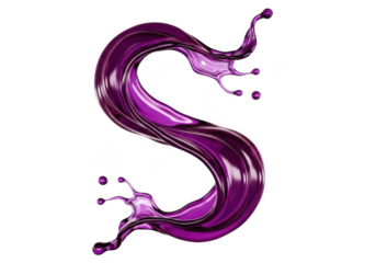 A purple liquid letter S on transparent background