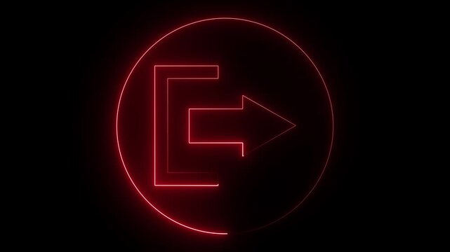Glowing neon red color logout sign icon animation right arrow sign symbol on black background. 4k animation by neon ..