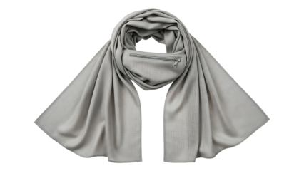 Gray Silk Scarf with Zipper Detail Draped on White Background