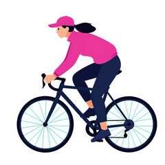 Obraz premium Cyclist in pink riding bicycle with blue wheels