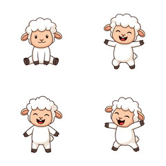 Obraz premium Four cartoon sheep with different expressions and poses