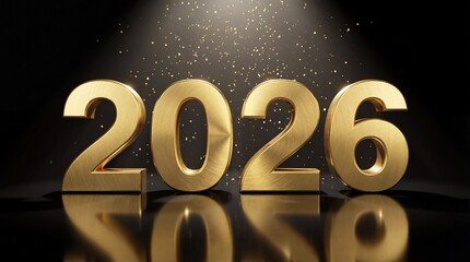 Luxury Gold 2026 Numbers on Black Background with Sparkles for New Year Celebration