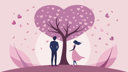 Fototapeta premium Couple under heart-shaped tree, isolated on white background