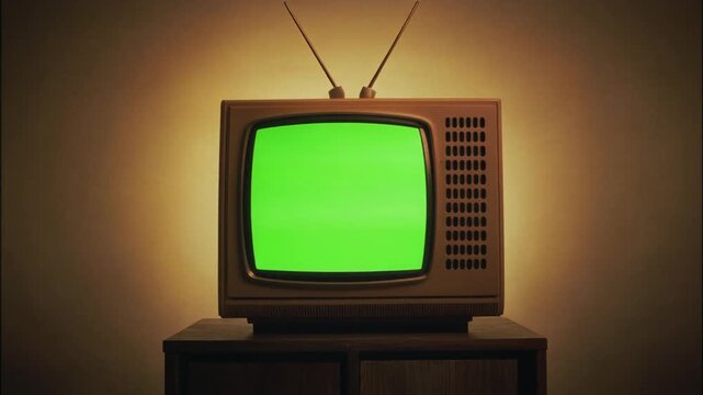 Vintage Television Set with Green Screen Display.
