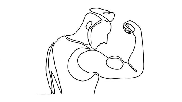 continuous line animation of man bodybuilder posed