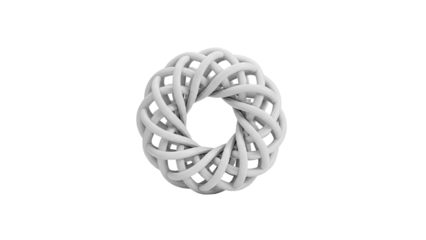 3D Intertwined White Torus Knot Abstract Shape on transparent background