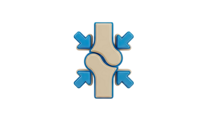 3D Knee joint pressure symbol with arrows on transparent background