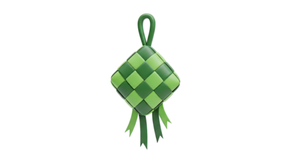 3D Ketupat ornament with ribbons on transparent background