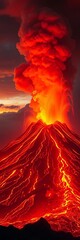 Volcanic eruption spewing lava and smoke into the sky, fiery glow, destruction,  fiery,  geology