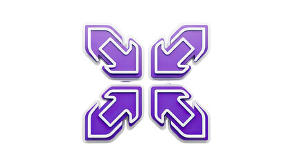 3D Purple arrows pointing outwards from center on transparent background