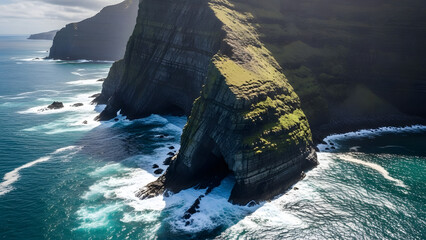 Rugged Rocky Cliffside with Ocean Waves.