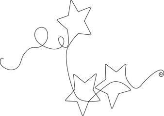 One line art of 3 stars continuous line vector illustration.