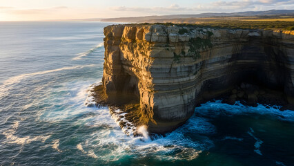 Cliffs by the Ocean at Sunset.