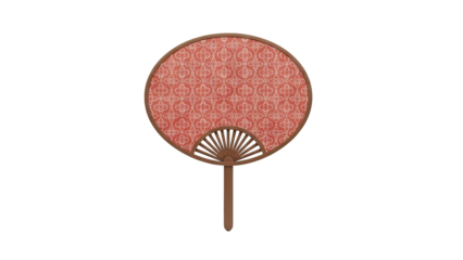 3D Traditional Chinese Round Fan with Pattern on transparent background