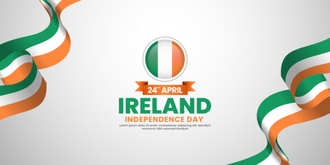 Ireland independence day banner background design element with waving ribbon flag