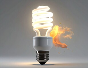 Illuminated, swirly bulb emitting a burst of orange color
