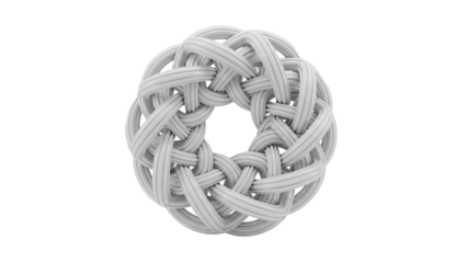 3D Intertwined White Geometric Knot on transparent background