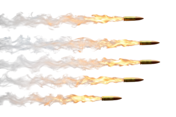 Four golden bullets with fiery trails.