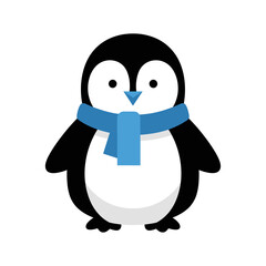 Obraz premium Winter Animal Penguin Minimal Flat Vector Illustration on White Background