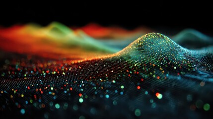 Abstract Digital Landscape With Glowing Particles in Warm Hues Over Dark Background