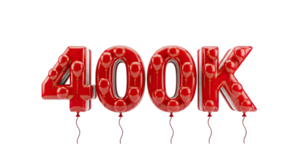 3D Red Balloons Forming 400K Text on transparent background