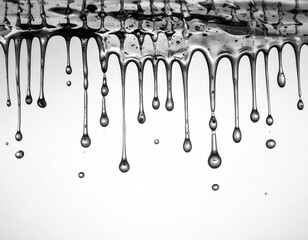 モノクロ 銀色 滴 粘性 金属質 水銀 質感 無機質 冷徹 光沢 雫 重力 緊張感 抽象的 鏡面 固体と液体 変化 鋭利 現代アート 静寂