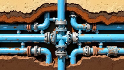 Underground pipeline hub facility scene