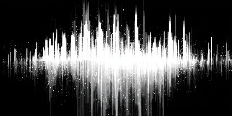 Audio Equalizer Visualization on a Black Backdrop with White Spectrum Lines and Digital Signal Display Representing Sound Waves for Abstract Backgrounds