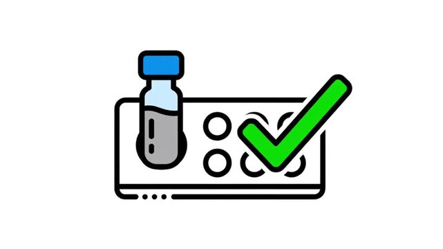 Laboratory vial and testing plate icon illustrating successful medical or scientific sample analysis results