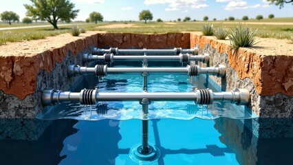 Underground multi row pipeline water installation diagram