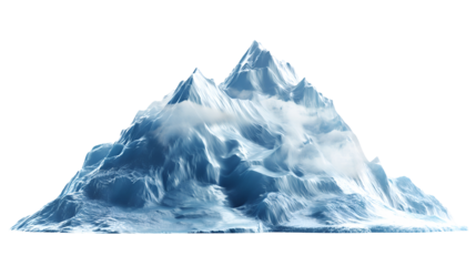 Majestic icy mountain range rendered with sharp peaks and swirling white clouds isolated on a black background illustrating cold rugged terrain