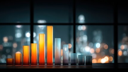 Financial Gold and Silver Bar Chart Presentation With Night Cityscape Background