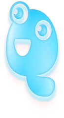 Obraz premium Cute 3d glossy blue letter Q alphabet character for kids education