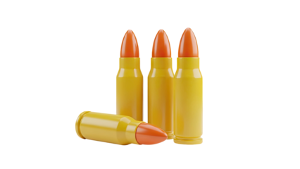 3D Four yellow bullets with orange tips on transparent background