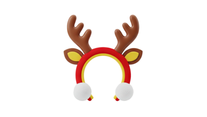 3D Christmas Reindeer Antler Headband Accessory on transparent background
