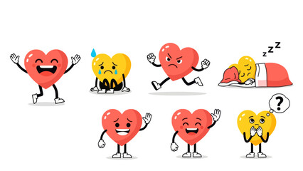 Heart Emotions Cartoon Characters Set