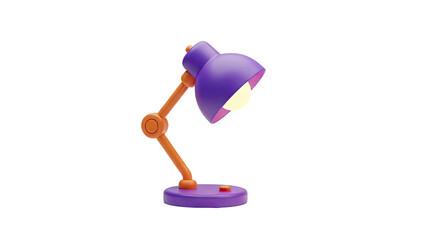 3D Cute cartoon desk lamp with a purple base and shade on transparent background