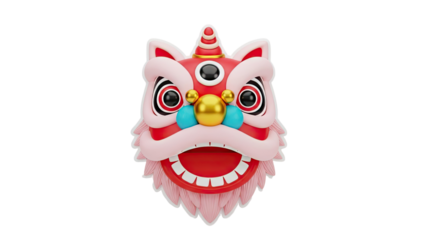 3D Cartoon Lion Dance Head Icon on transparent background